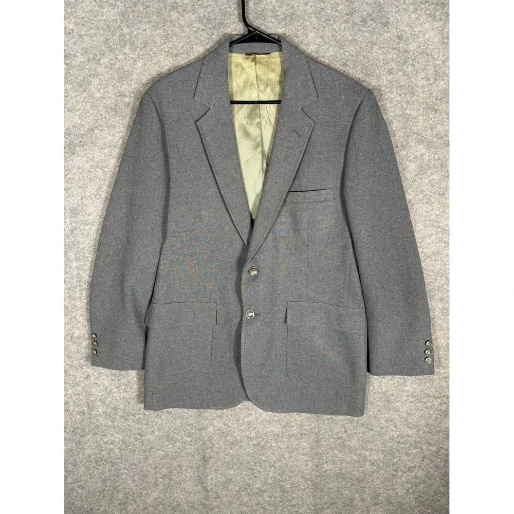 Oakmont Tailoring Mens Gray Blazer Jacket Buttons Double Breasted Formal Smart
